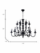 Black Italian 2 Tier 6+6 Lights 23 Inch Steel Chandelier Ceiling Light