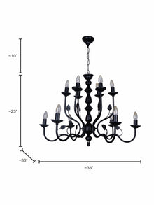 Black Italian 2 Tier 6+6 Lights 23 Inch Steel Chandelier Ceiling Light