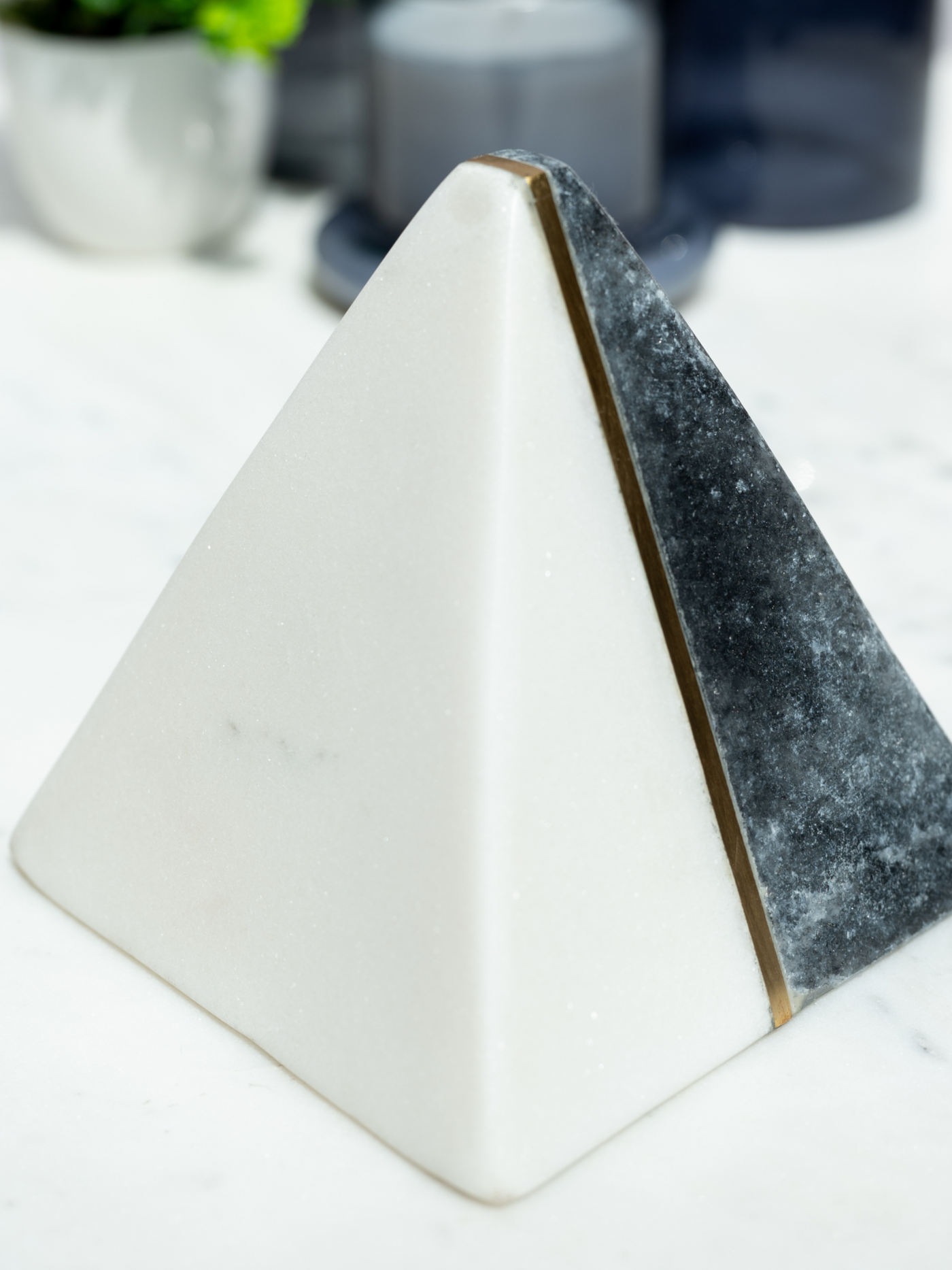 Marble Pyramid w/brass Inlay