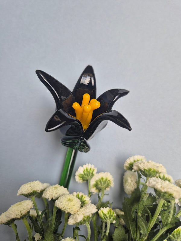 Tinsel Lily Glass Flower Stem - Black