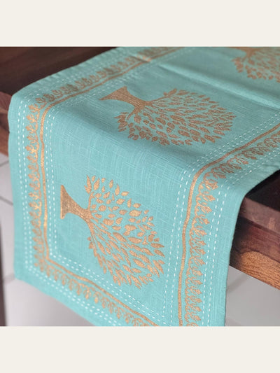 Block Printed Runner Gold & Turquoise