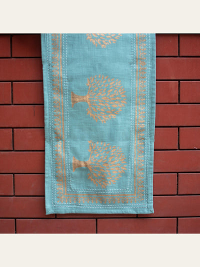 Block Printed Runner Gold & Turquoise