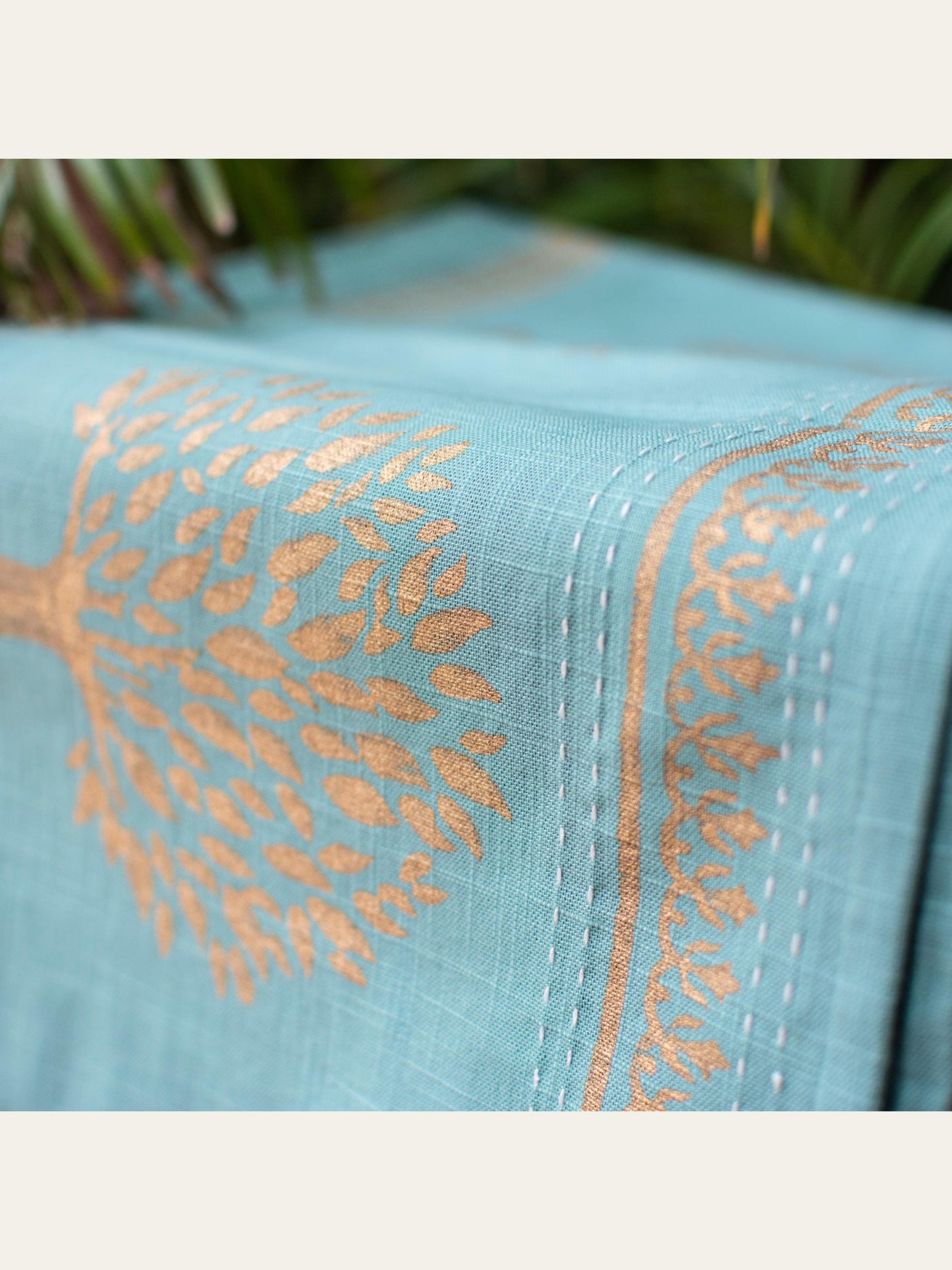 Block Printed Runner Gold & Turquoise