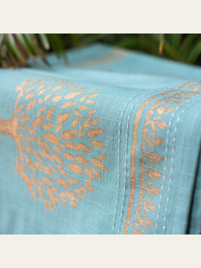 Block Printed Runner Gold & Turquoise