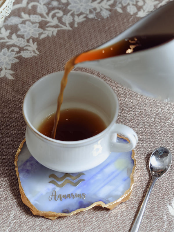 Blue Agate Zodiac Sign Aquarius Table Coaster