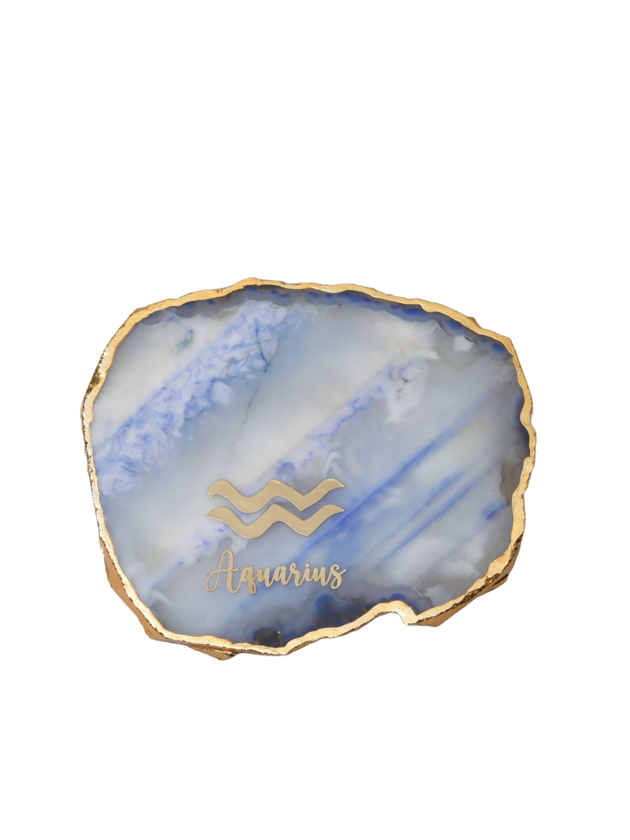 Blue Agate Zodiac Sign Aquarius Table Coaster