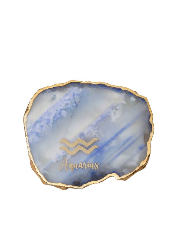 Blue Agate Zodiac Sign Aquarius Table Coaster