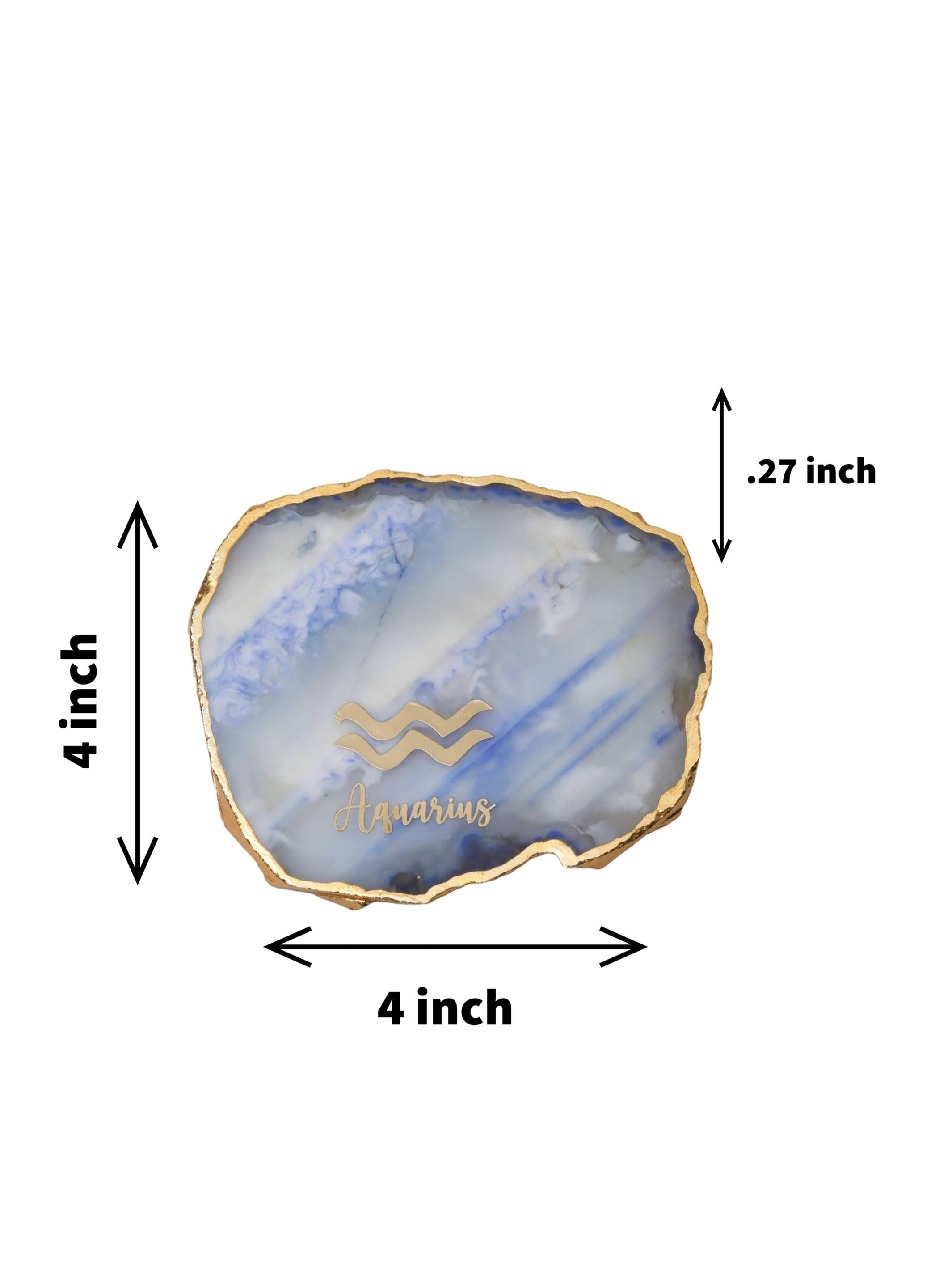 Blue Agate Zodiac Sign Aquarius Table Coaster