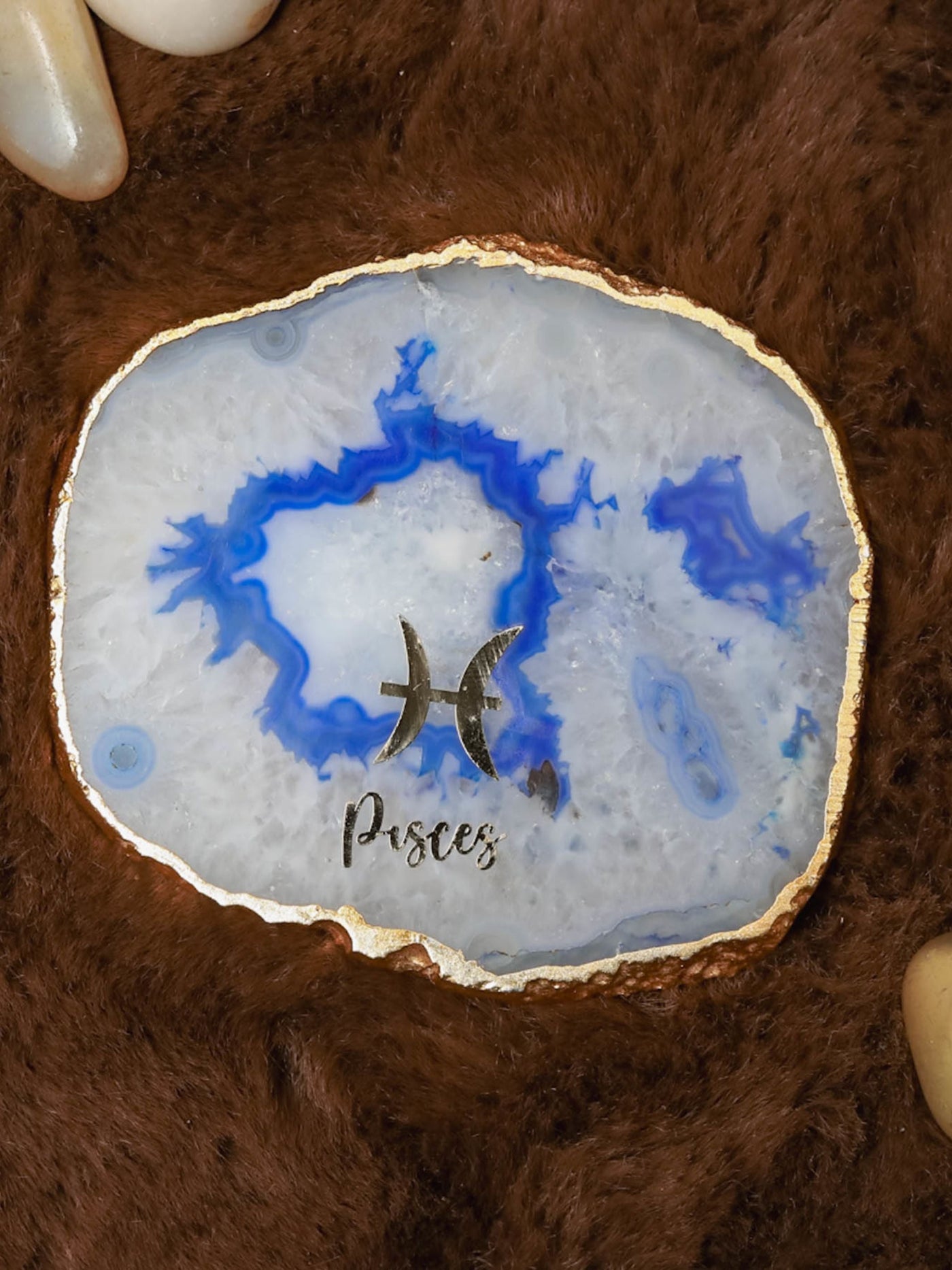 Blue Agate Zodiac Sign Pisces Table Coaster