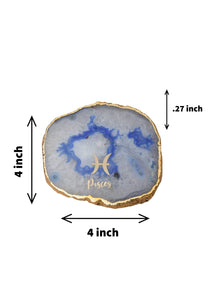 Blue Agate Zodiac Sign Pisces Table Coaster