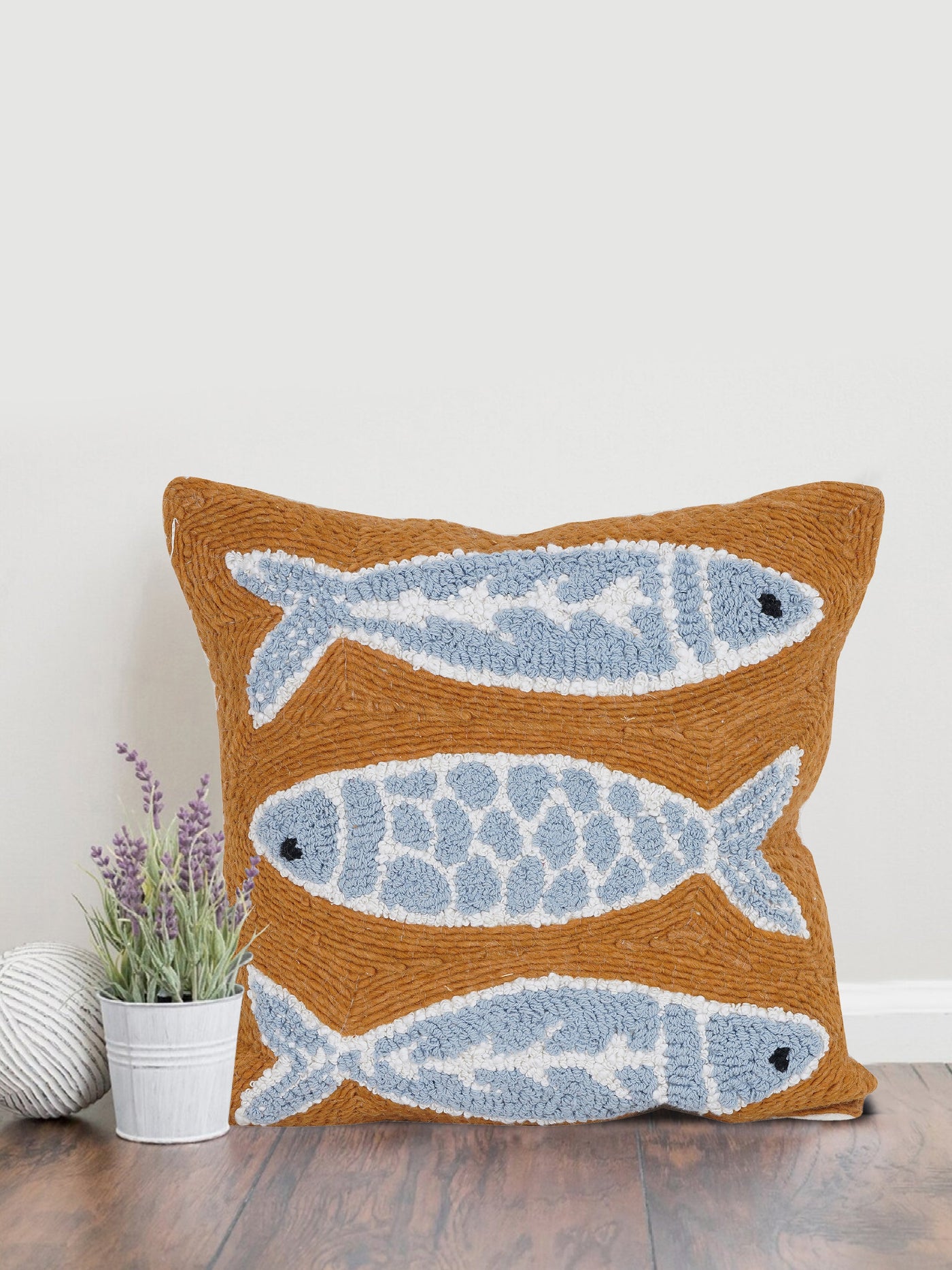 Blue Fish Embroidered Cushion