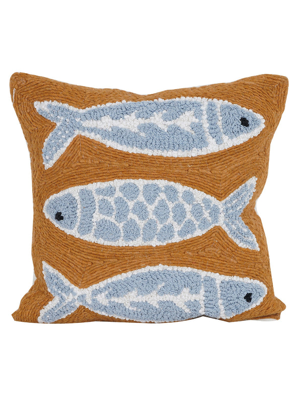 Cushion Cover - Blue Fish Embroidered