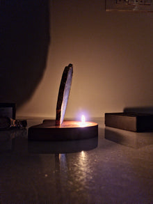 Agate Tealight Holder - Blue Gemstone Gold Plated With Wooden Stand