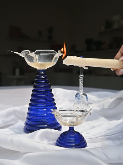 Blue Glass Diya - Large