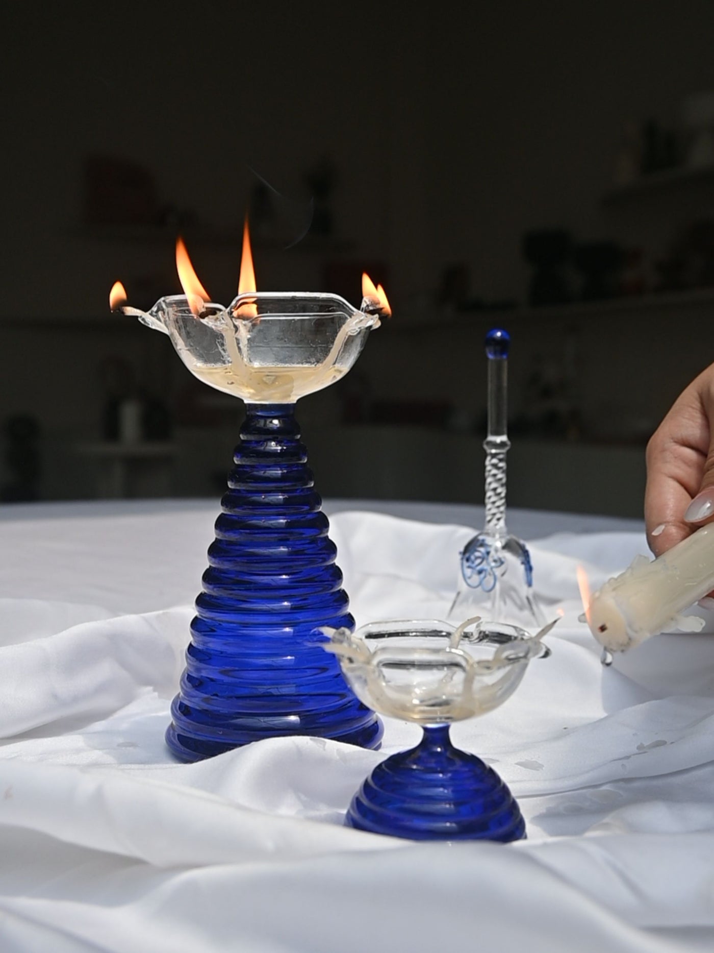 Blue Glass Diya - Small