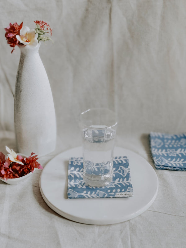 Cotton Coasters Set of 6 - Blue Leaf