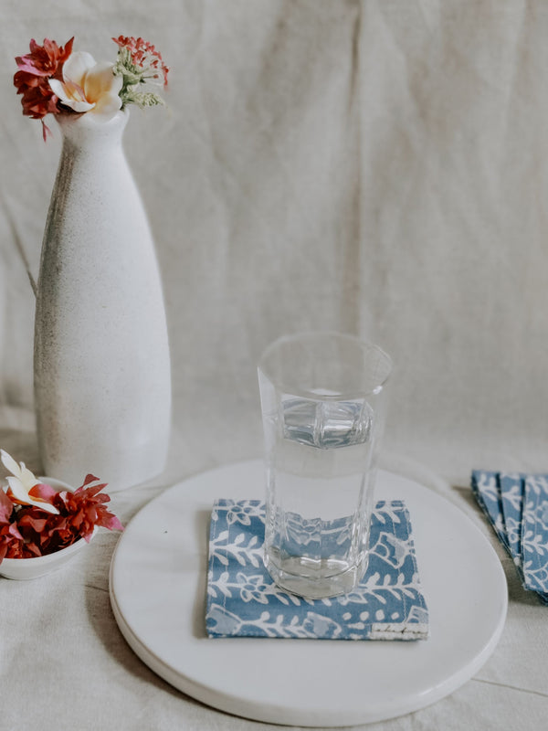 Cotton Coasters Set of 6 - Blue Leaf
