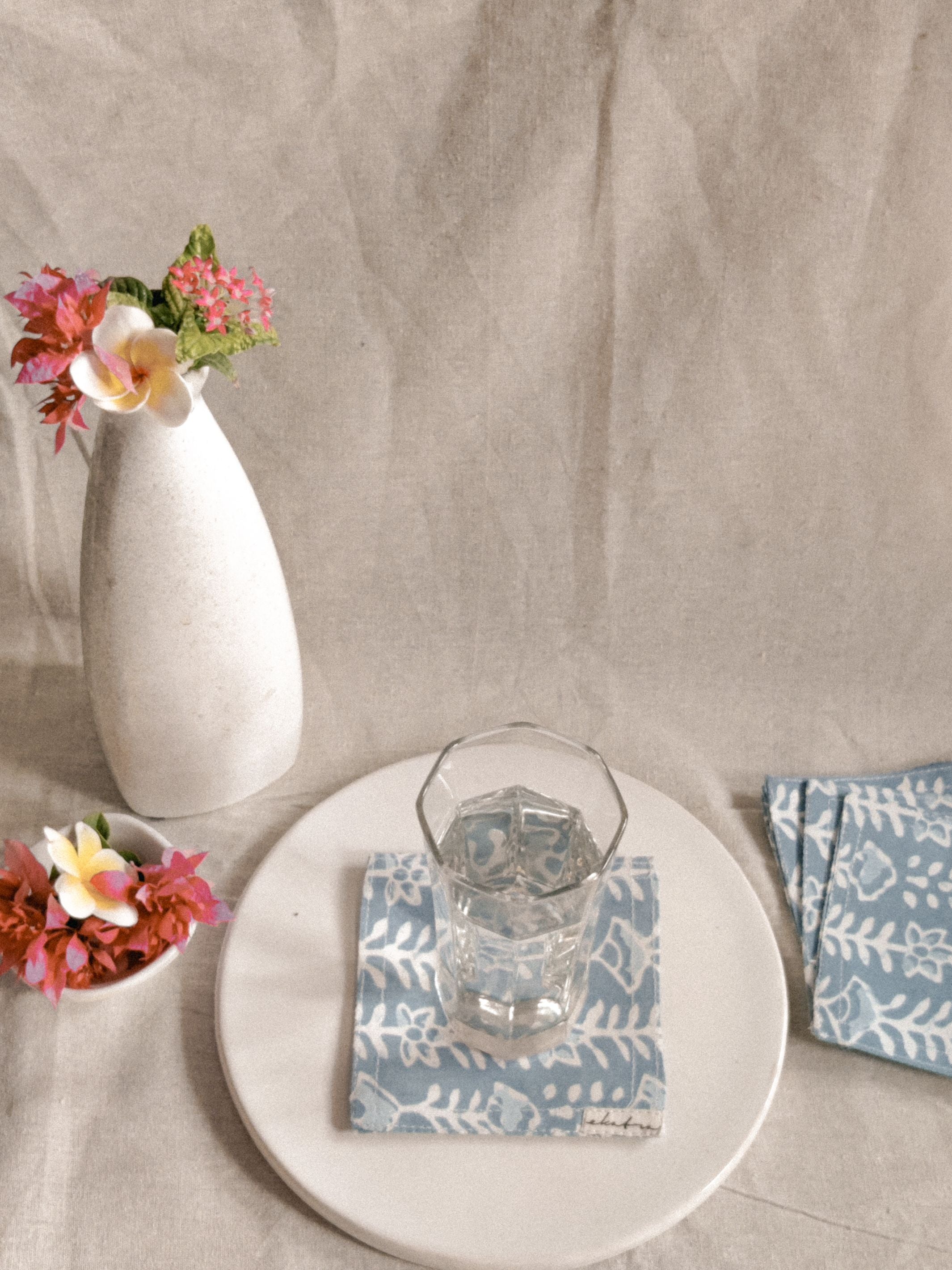 Cotton Coasters Set of 6 - Blue Leaf