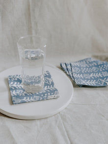Cotton Coasters Set of 6 - Blue Leaf