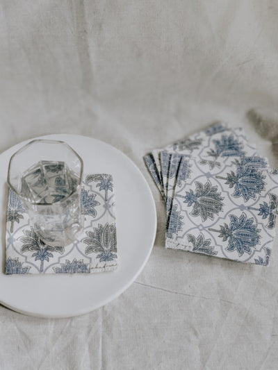 Cotton Coasters Set of 6 - Blue Lotus
