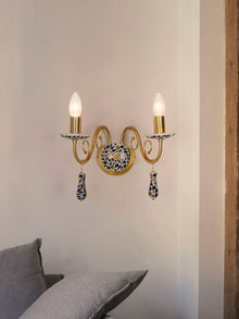 Blue Pottery Elegance: Handcrafted Floral Wall Sconce