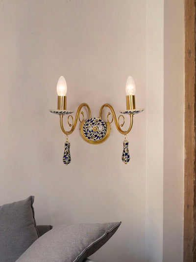 Blue Pottery Elegance: Handcrafted Floral Wall Sconce