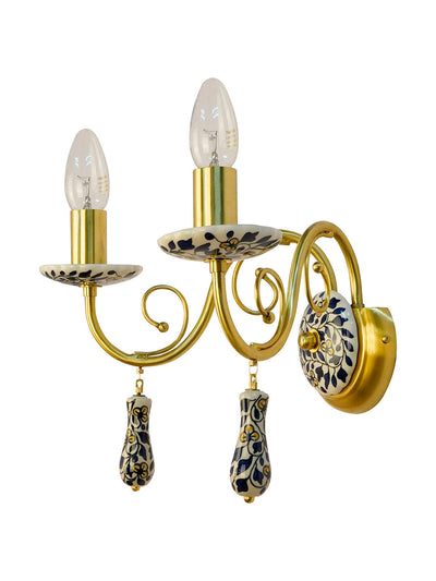 Blue Pottery Elegance: Handcrafted Floral Wall Sconce