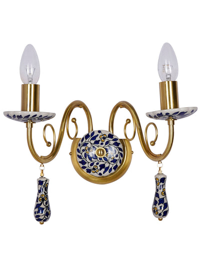 Blue Pottery Elegance: Handcrafted Floral Wall Sconce