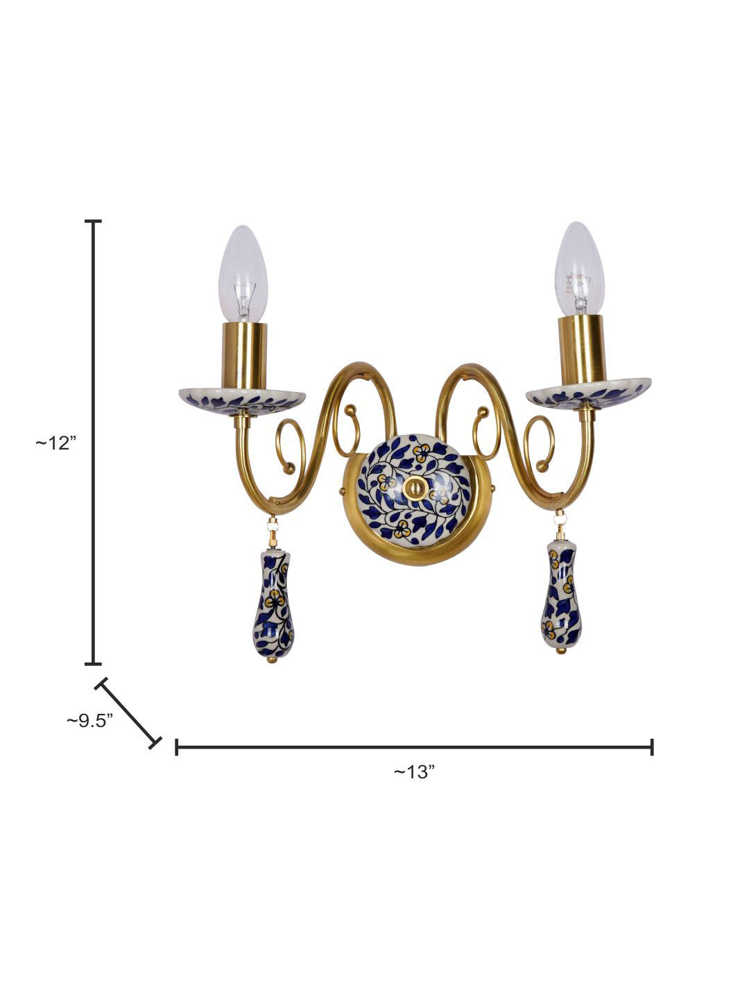 Blue Pottery Elegance: Handcrafted Floral Wall Sconce