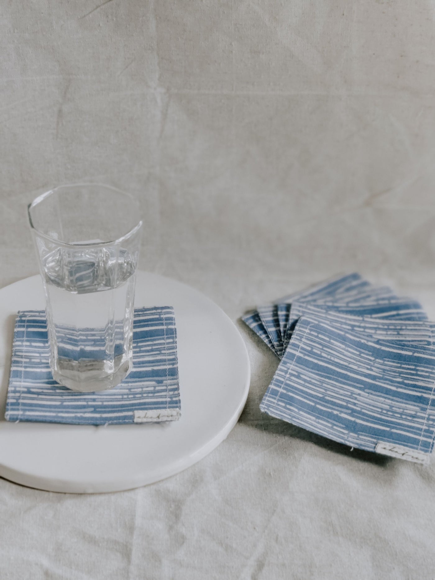 Cotton Coasters Set of 6 - Blue Strpies