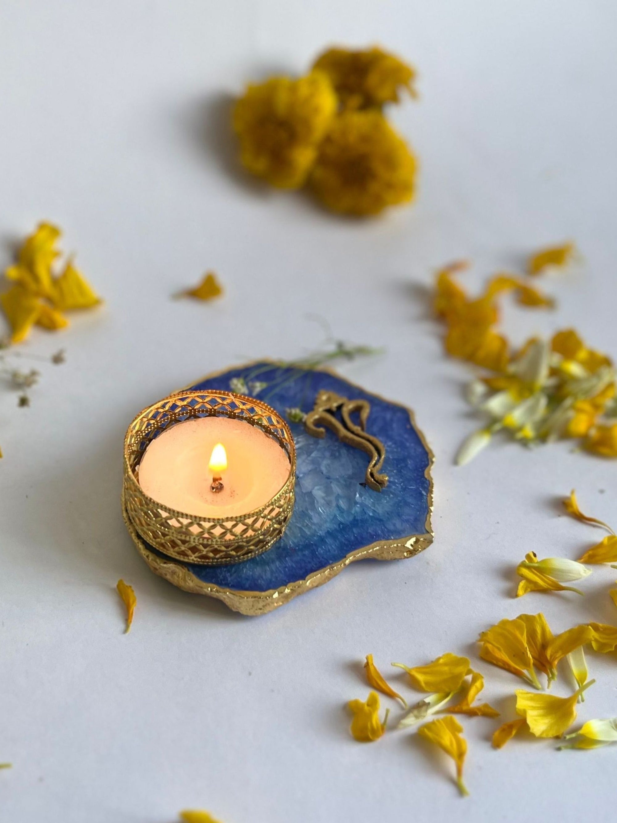 Tea Light Candle Holder with Ganesh Set of 2