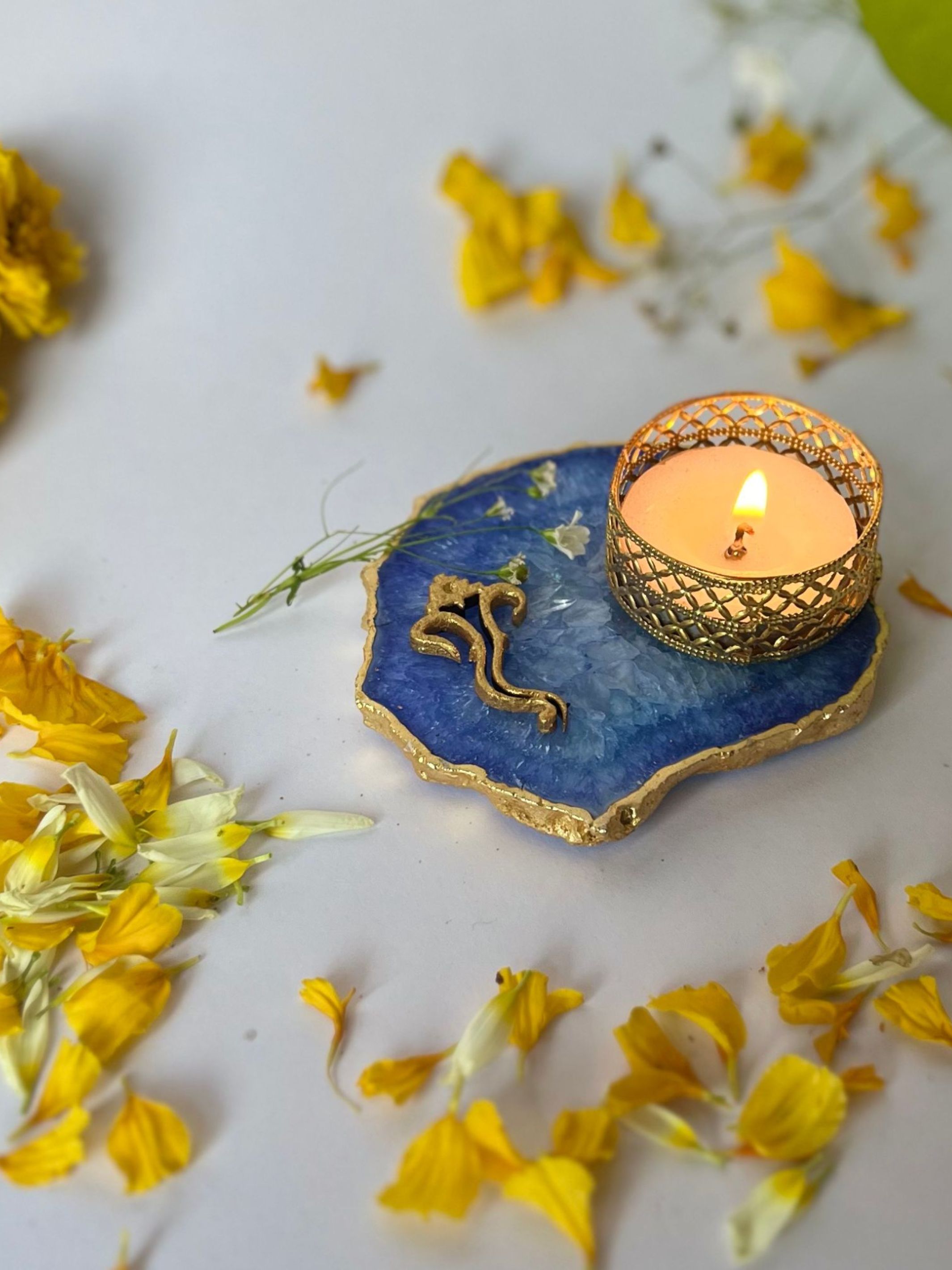 Tea Light Candle Holder with Ganesh Set of 2