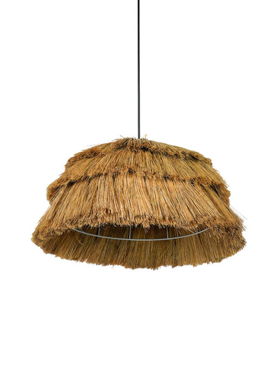 Bohemian Glow: Fringed Munja Hay Pendant Light Adds Rustic Charm & Modern Flair