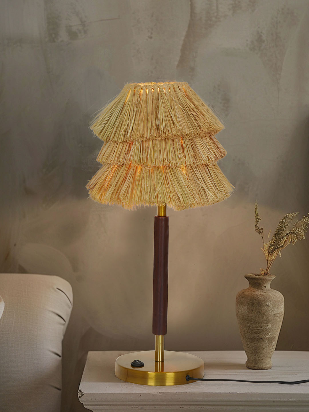 Bohemian Style Table Lamp with Munja Hay Shade