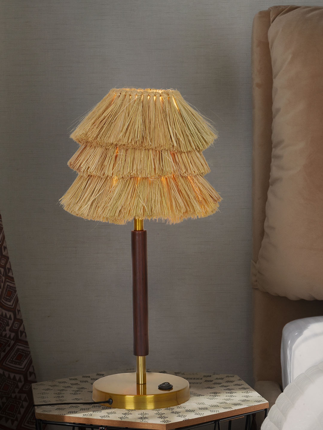 Bohemian Style Table Lamp with Munja Hay Shade