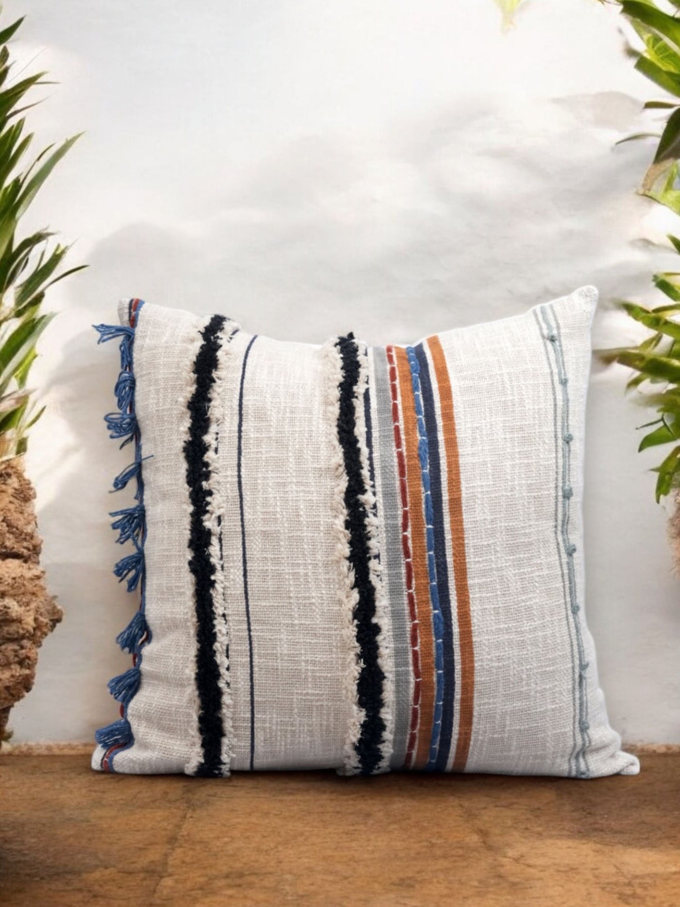 Boho Striped Textured Block Printed Cushion Cover