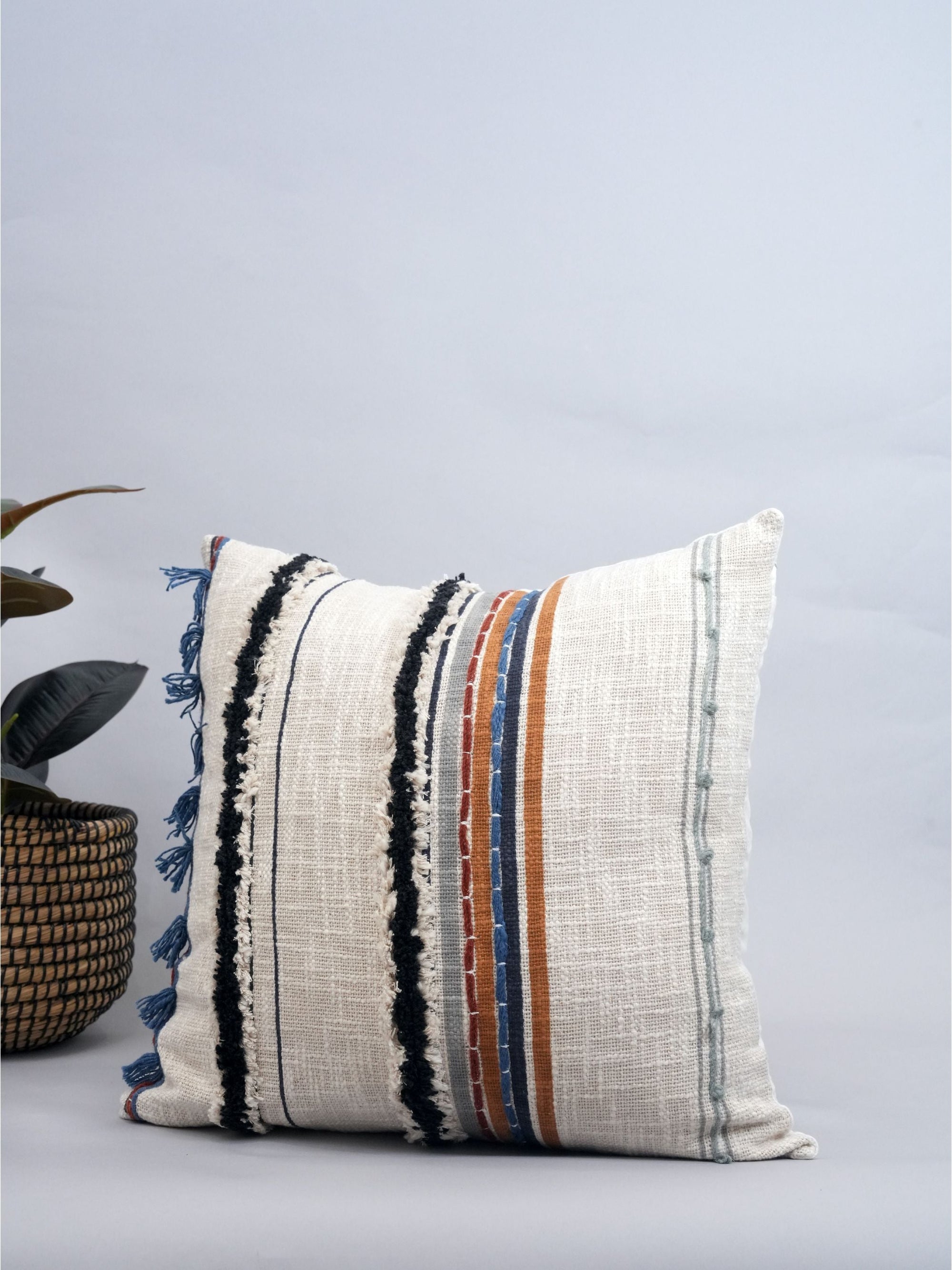 Boho Striped Textured Block Printed Cushion Cover