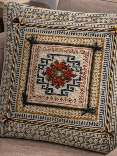 Rustic Floral Diamond Block Print Cushion