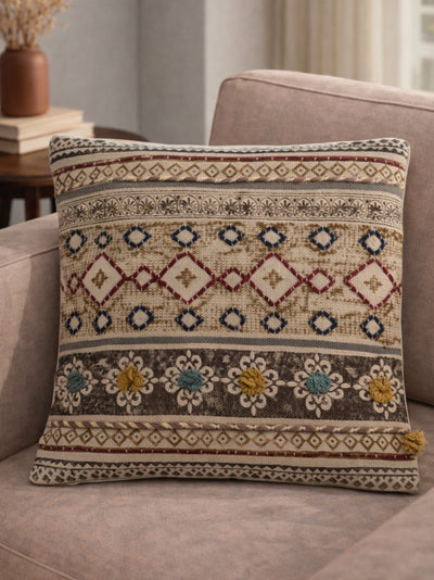 Rustic Floral Diamond Block Print Cushion Cover