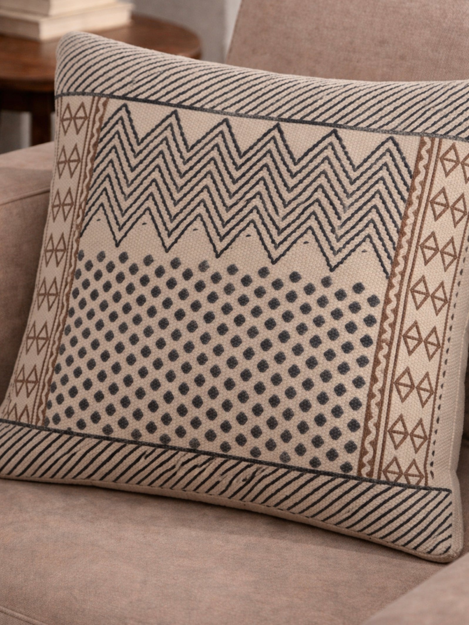 Black Zigzag Geometric Block Print Cushion Cover
