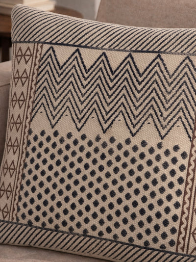 Black Zigzag Geometric Block Print Cushion Cover