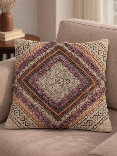 Boho Diamond Textured Block Print Cushion Cover