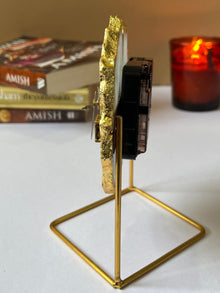 Desk Clock with Metal Stand - Brazilian Agate