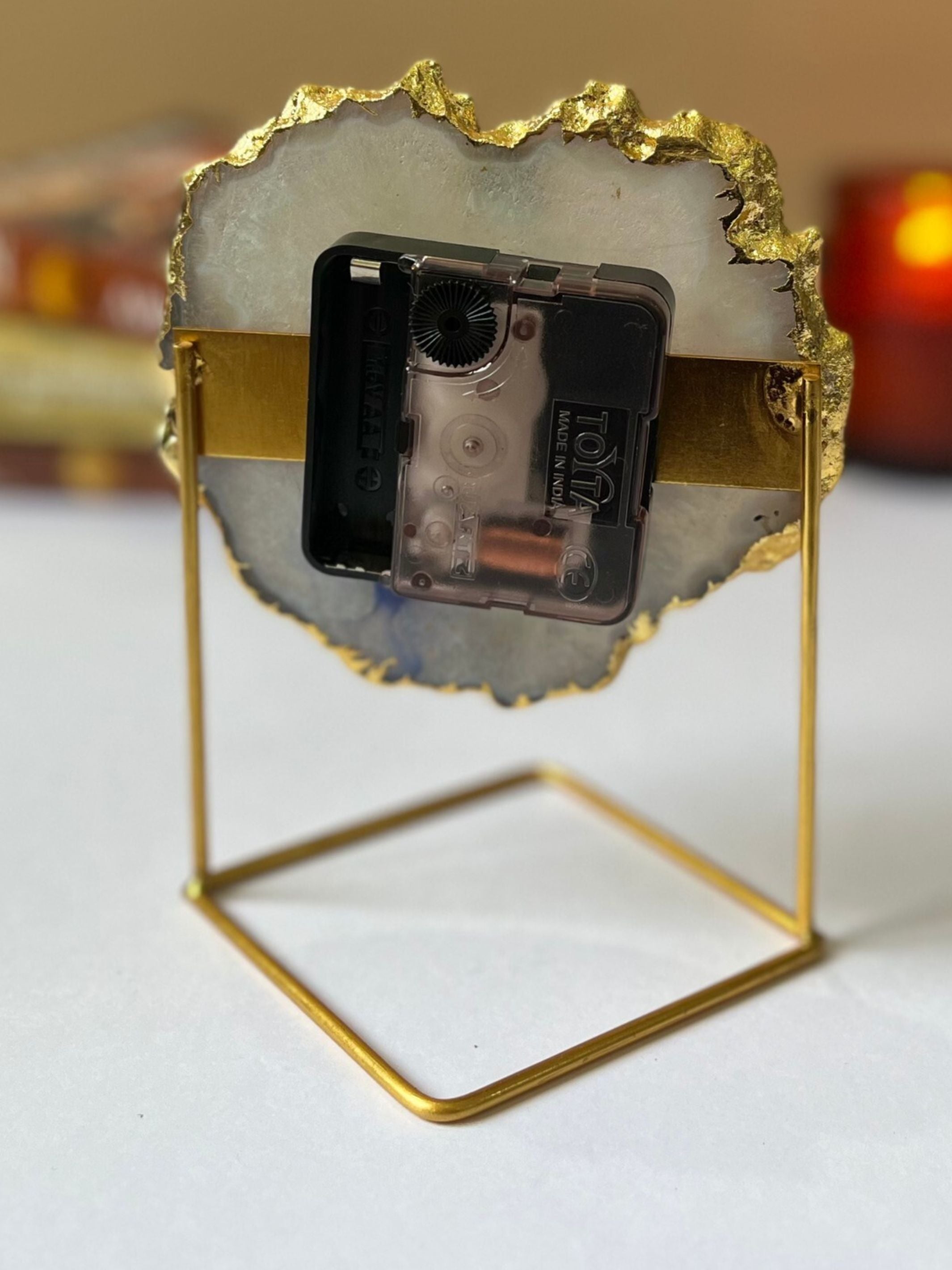Desk Clock with Metal Stand - Brazilian Agate
