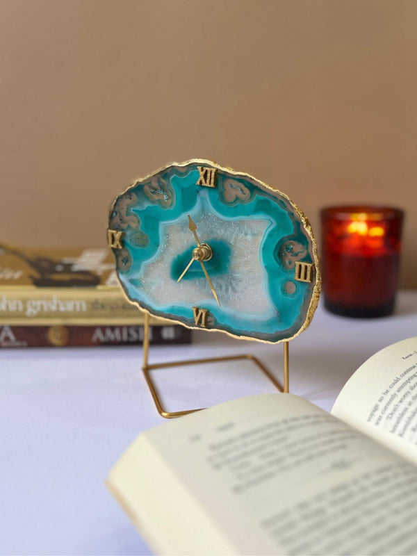 Desk Clock with Metal Stand - Brazilian Agate