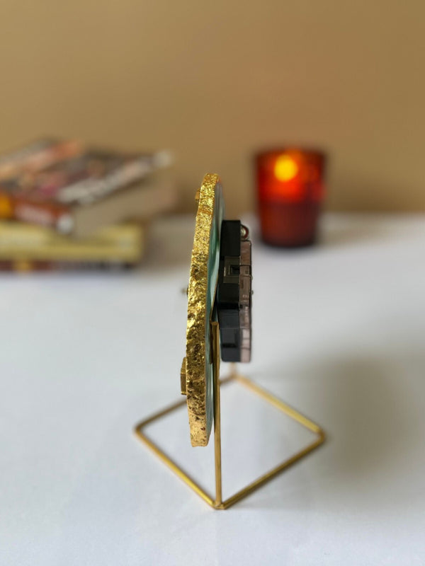 Desk Clock with Metal Stand - Brazilian Agate