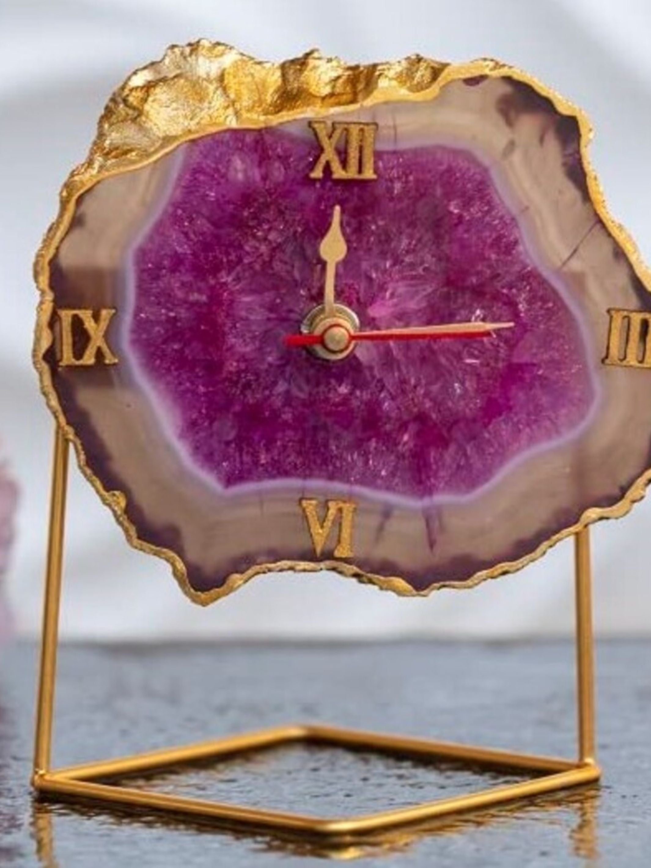 Desk Clock with Metal Stand - Brazilian Agate