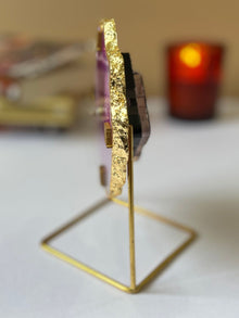 Desk Clock with Metal Stand - Brazilian Agate