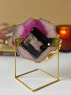Desk Clock with Metal Stand - Brazilian Agate