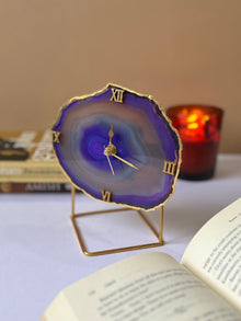Desk Clock with Metal Stand - Brazilian Agate